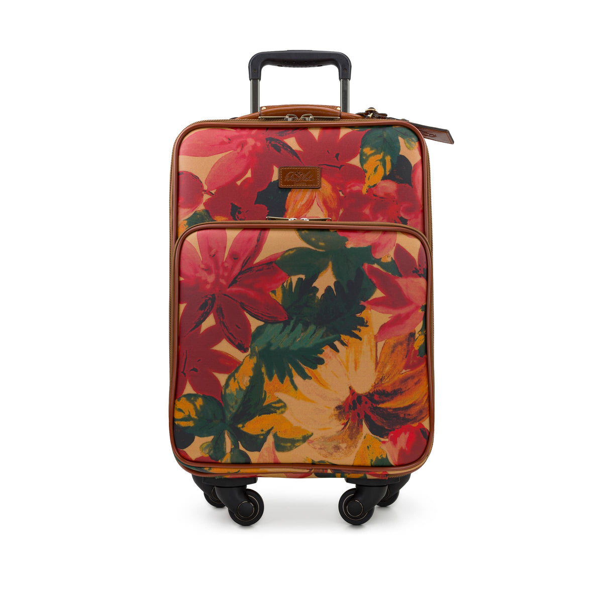 Patricia Nash Vettore Trolley in Spring Multi with floral pattern, durable wheels, and spacious interior for travel.