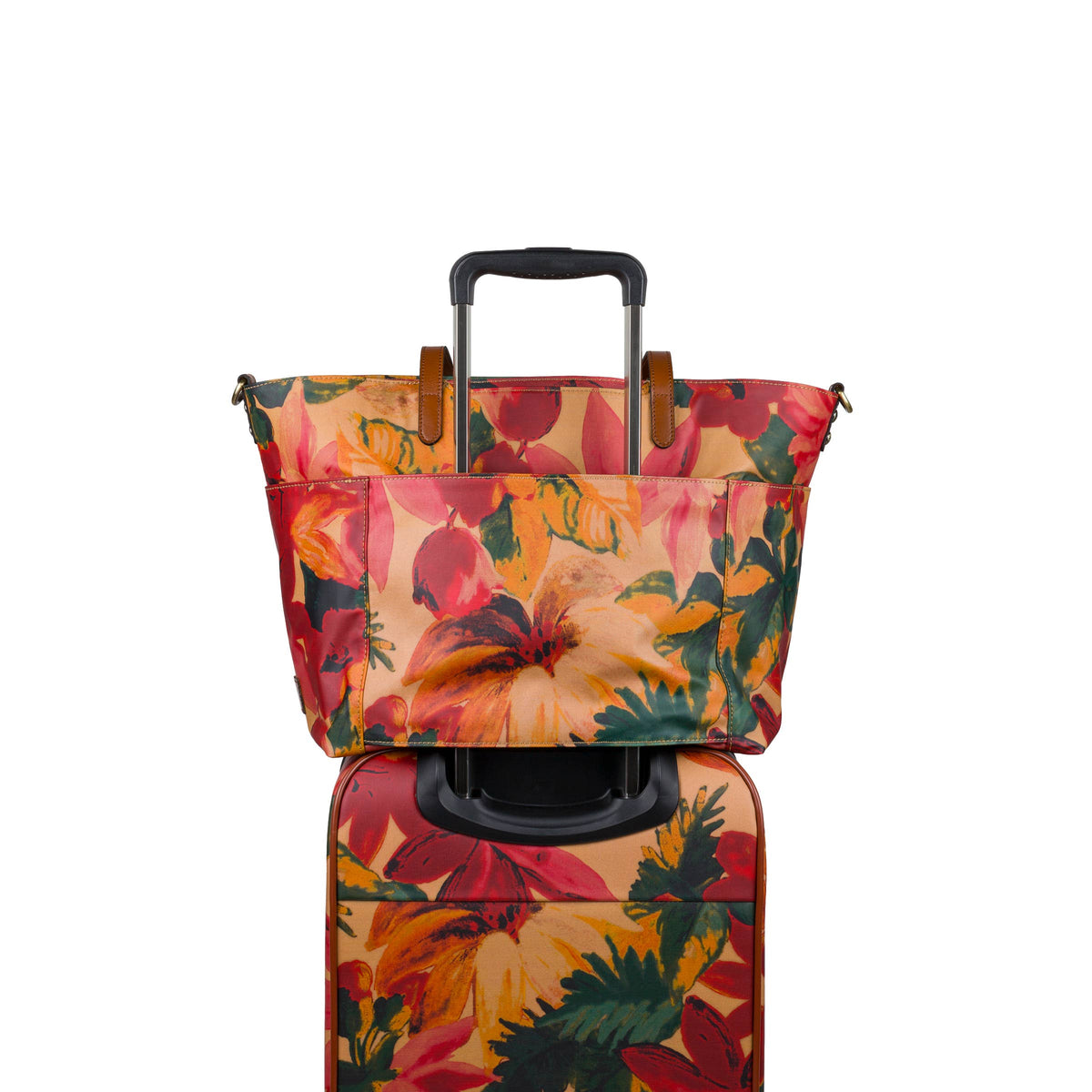 Patricia Nash Vettore Trolley in spring multi with floral design, lightweight luggage with wheels and handle for travel.