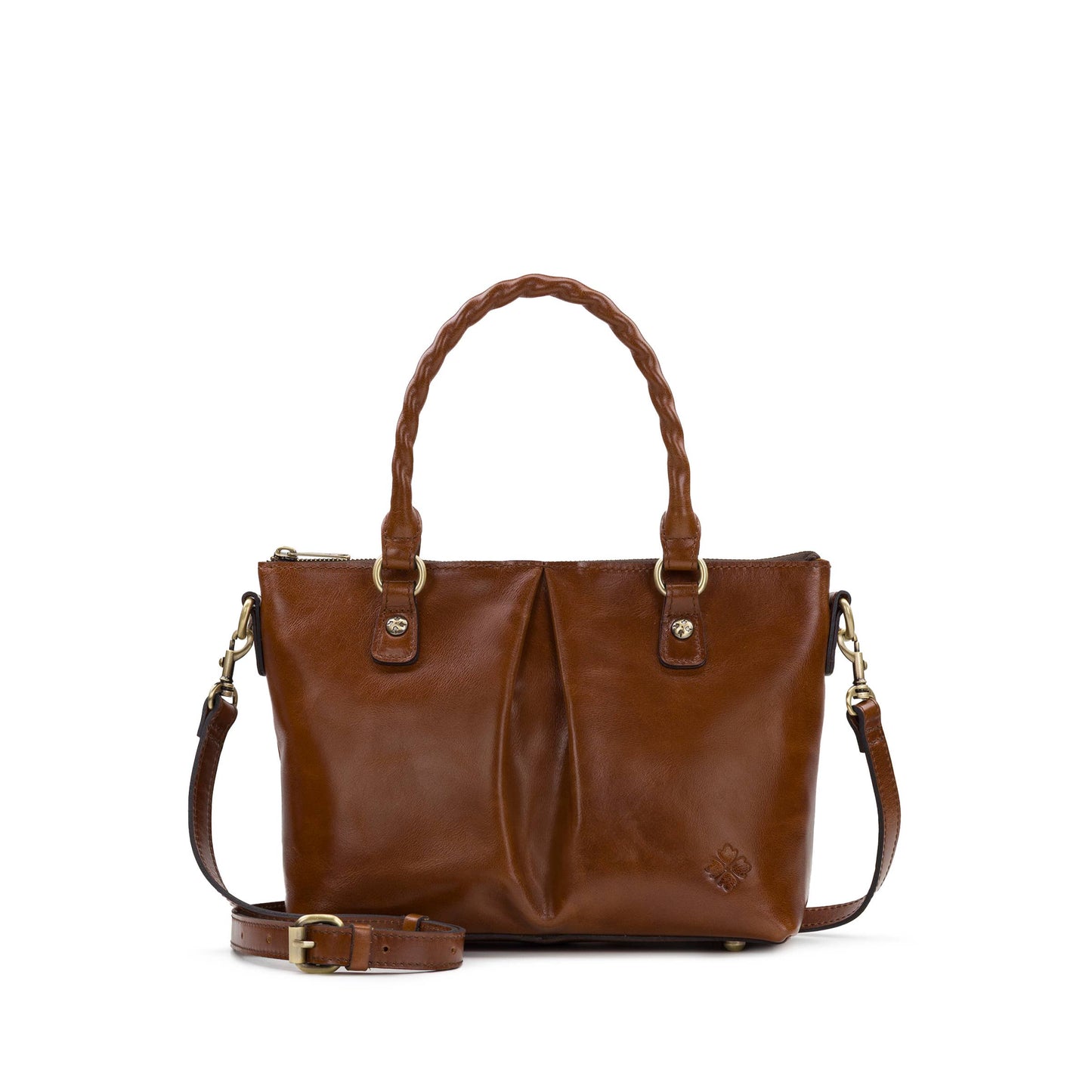 Patricia Nash Zora Top Handle Crossbody bag in Aegean Blooms print with floral design and gold-tone hardware.