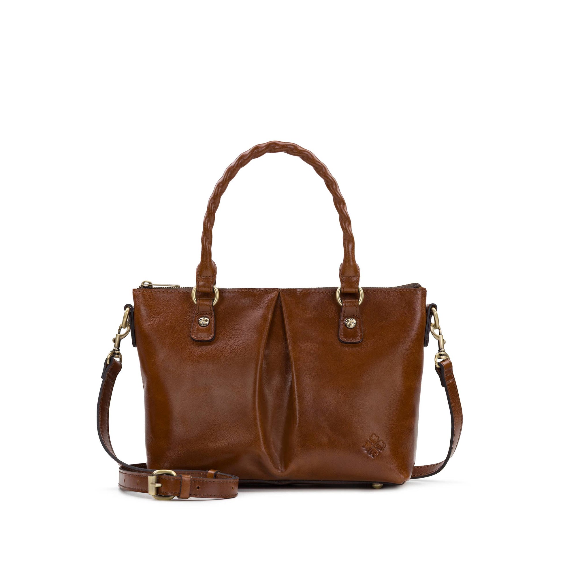 Patricia Nash Zora Top Handle Crossbody bag in Aegean Blooms print with floral design and gold-tone hardware.