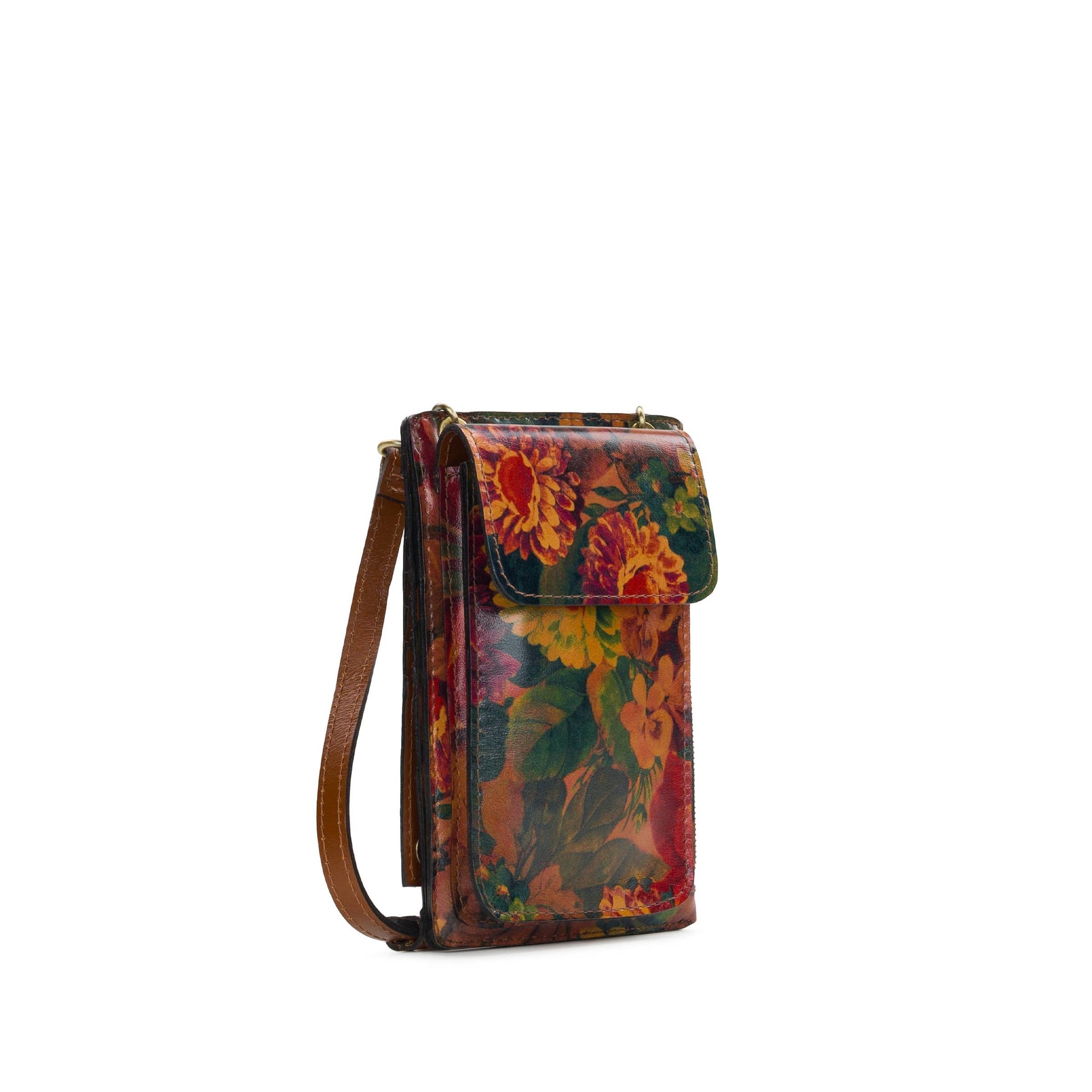 Patricia Nash Chiavella phone crossbody bag in textured leather with adjustable strap and compact design.