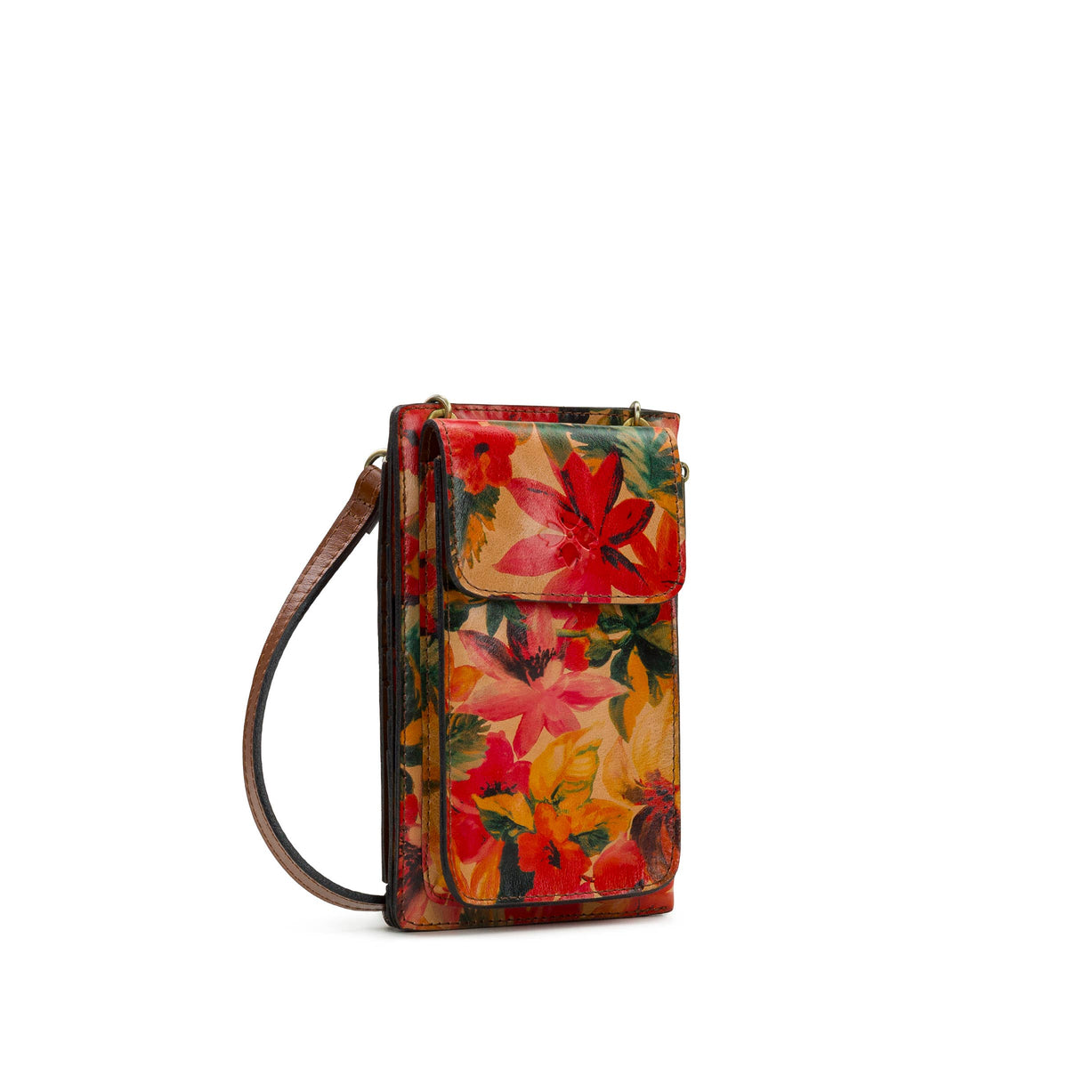 Patricia Nash Chiavella phone crossbody bag with textured leather and adjustable strap, featuring a compact design.