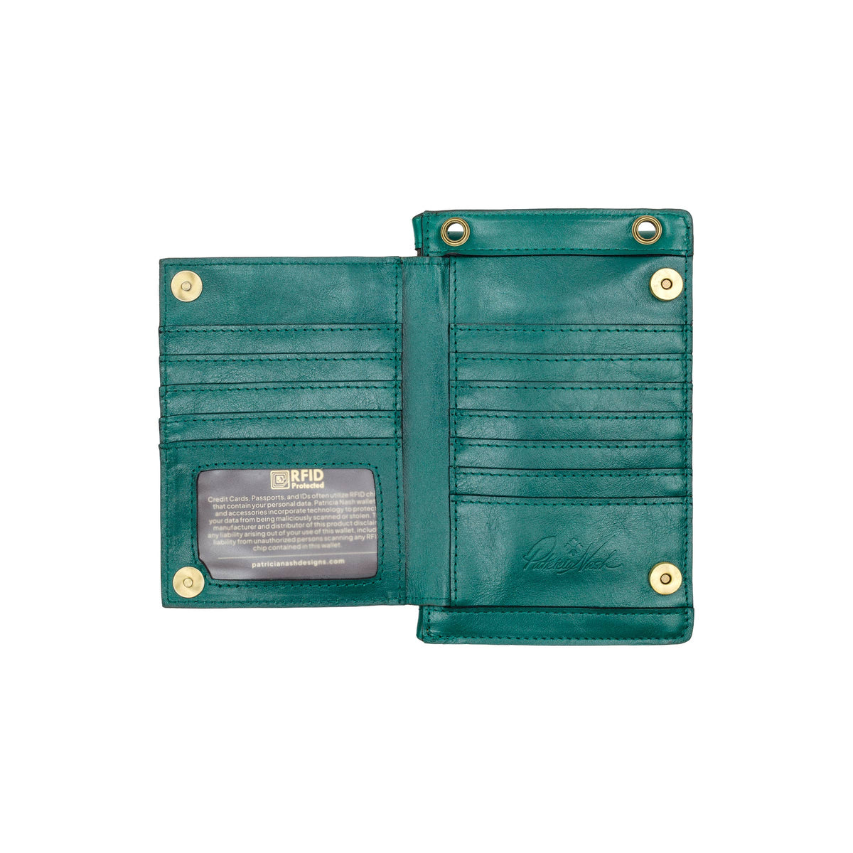 Patricia Nash Chiavella phone crossbody bag in brown leather with adjustable strap and vintage-inspired design.