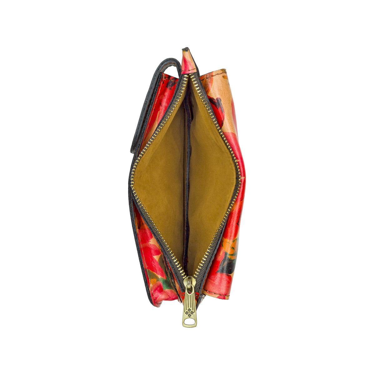 Patricia Nash Chiavella phone crossbody bag with leather strap and detailed stitching, designed for carrying a smartphone and essentials.