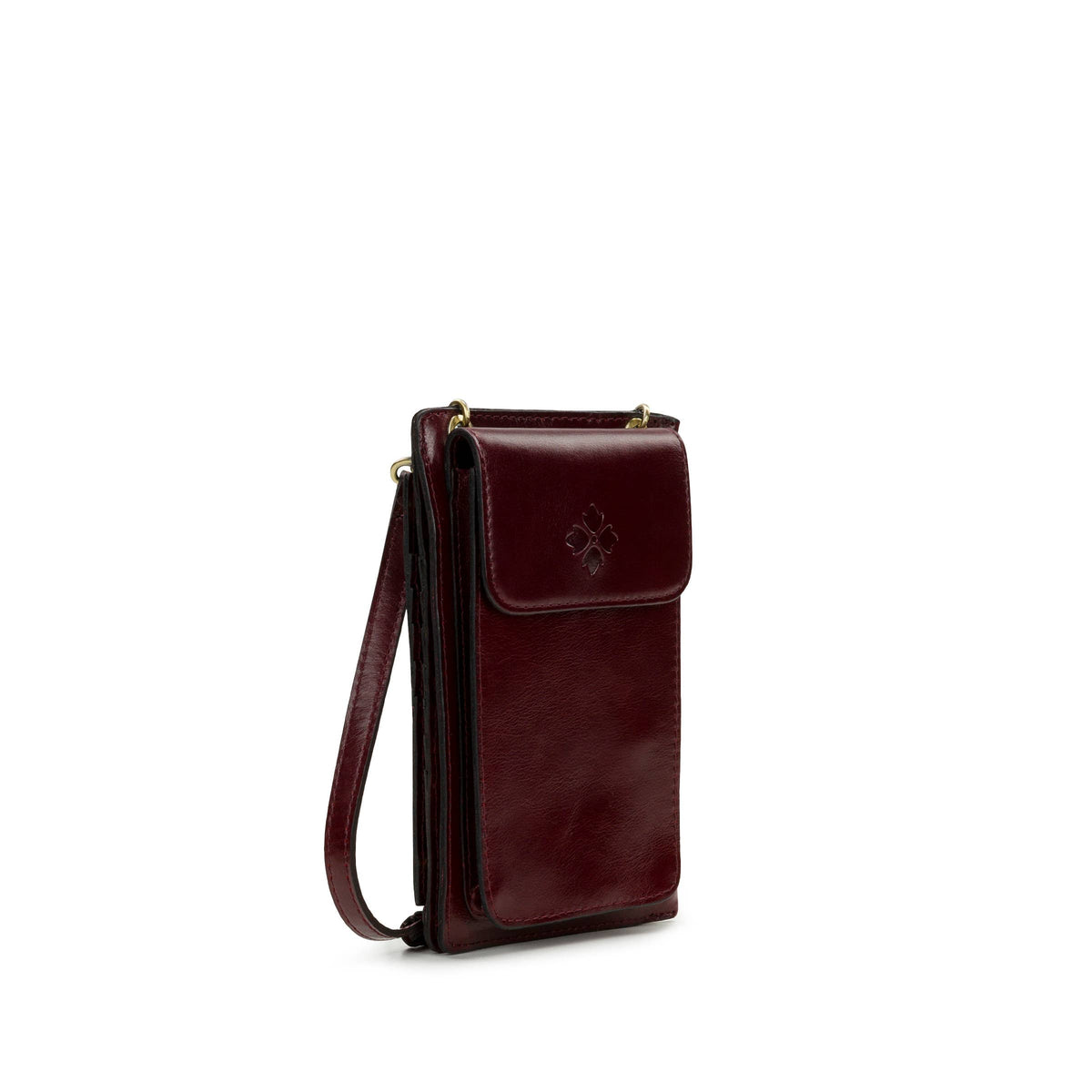 Patricia Nash Chiavella phone crossbody bag with leather strap and textured design, compact and stylish for everyday use.