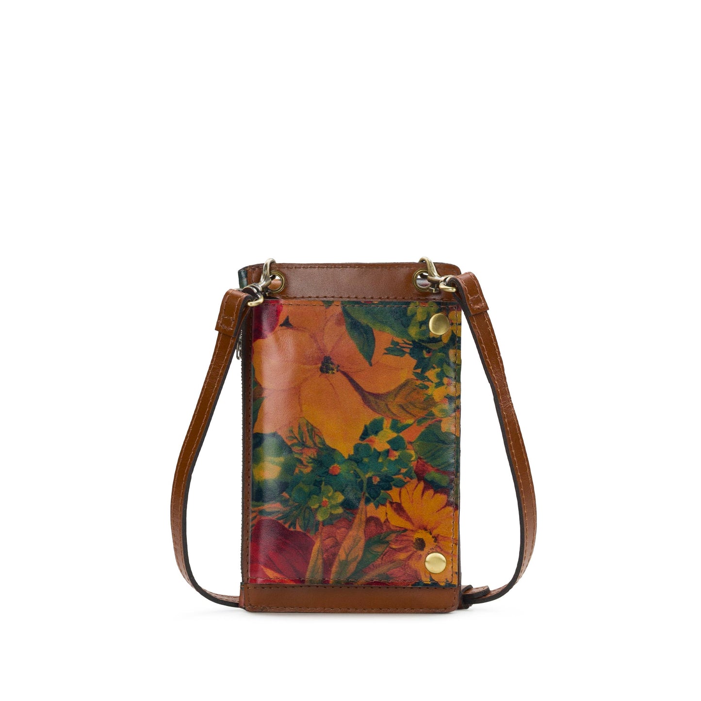 Patricia Nash Chiavella phone crossbody bag in textured leather with adjustable strap and gold-tone hardware.