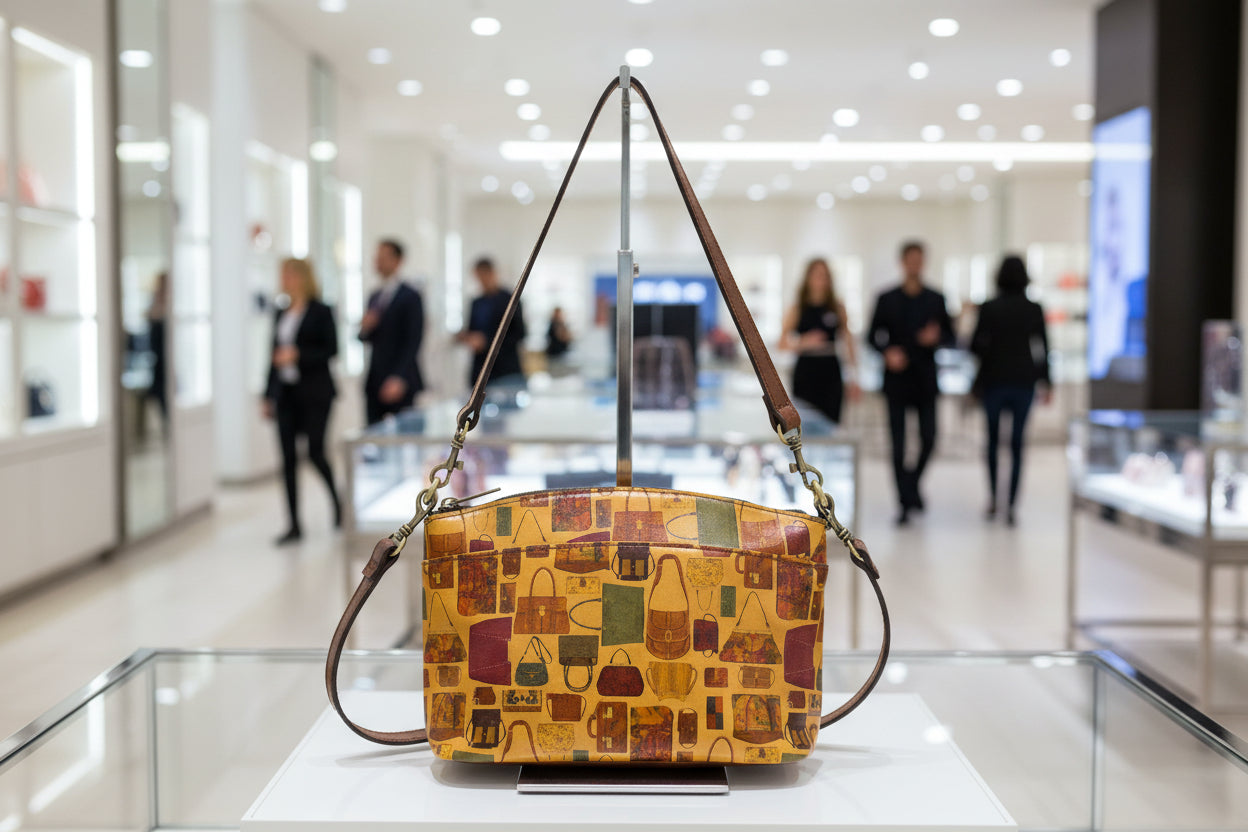 Patricia Nash Arlee Crossbody bag in brown leather with embossed floral details and adjustable strap.