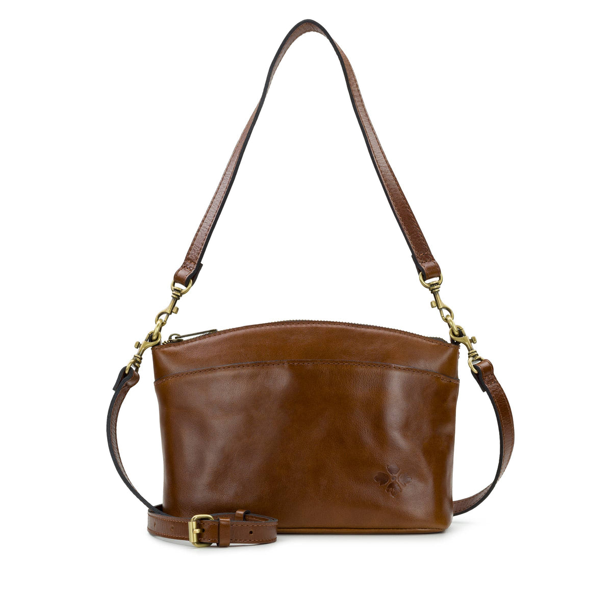 Patricia Nash Arlee Crossbody bag with adjustable strap, featuring floral leather design and classic silhouette.