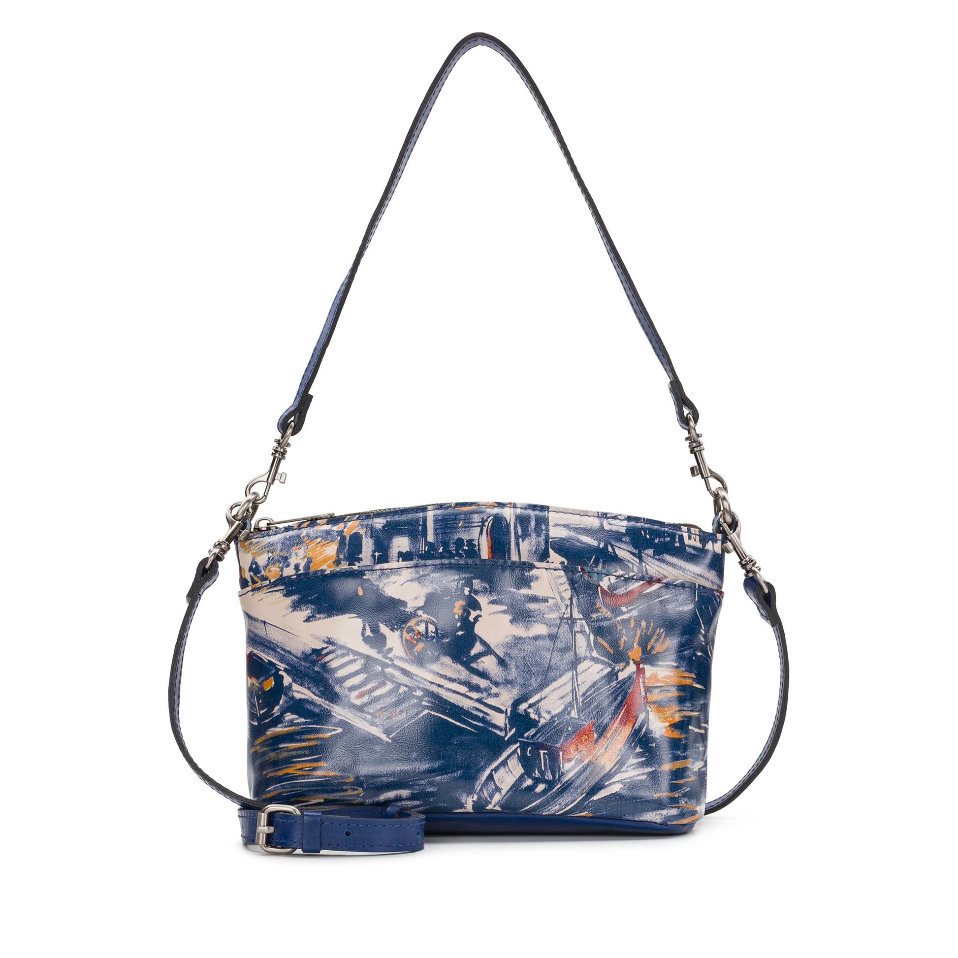 Patricia Nash Arlee Crossbody bag in tan leather with adjustable strap and vintage-inspired design, displayed on a neutral background.