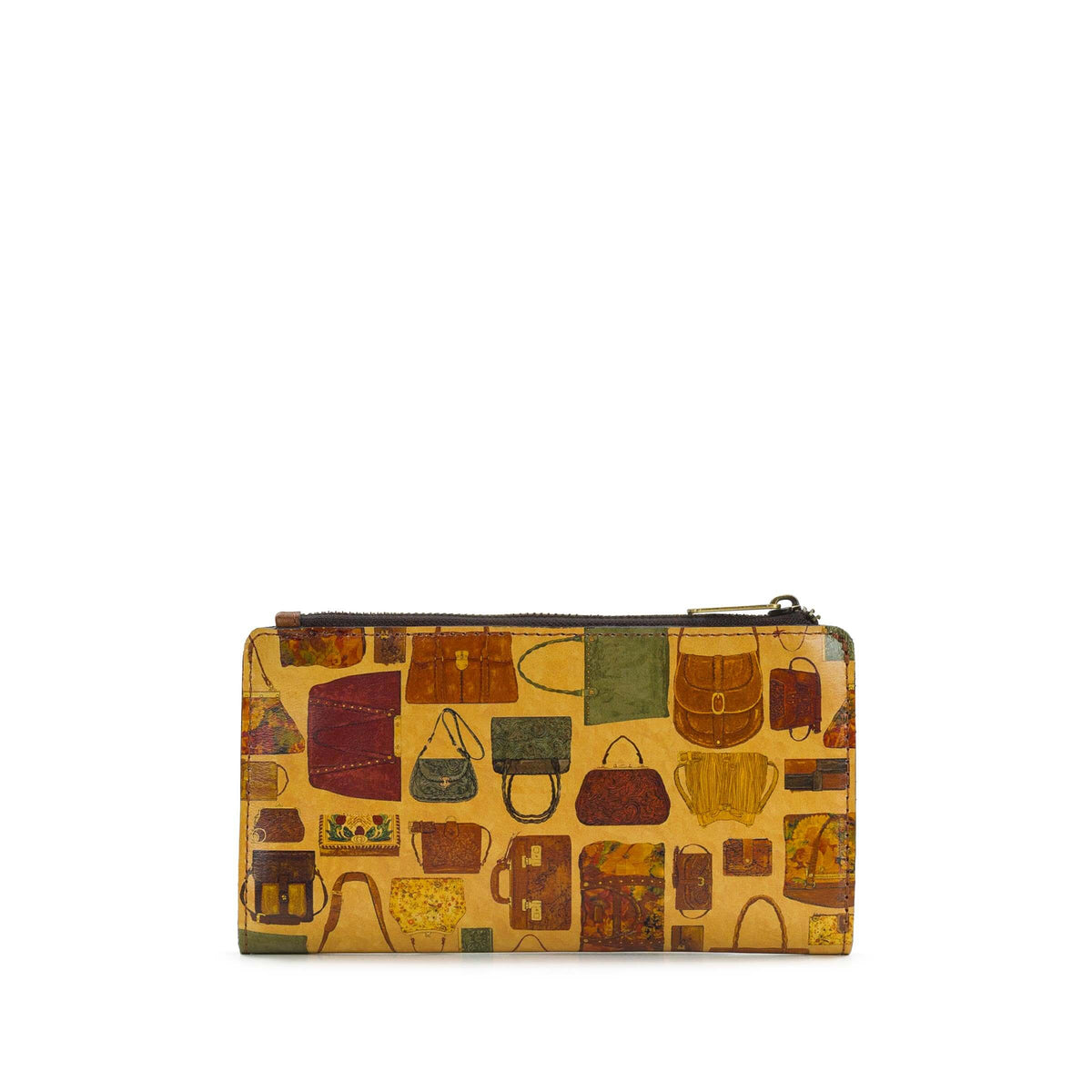 Patricia Nash Paladina Wallet with leather texture, multiple card slots, and classic design in warm brown tones.