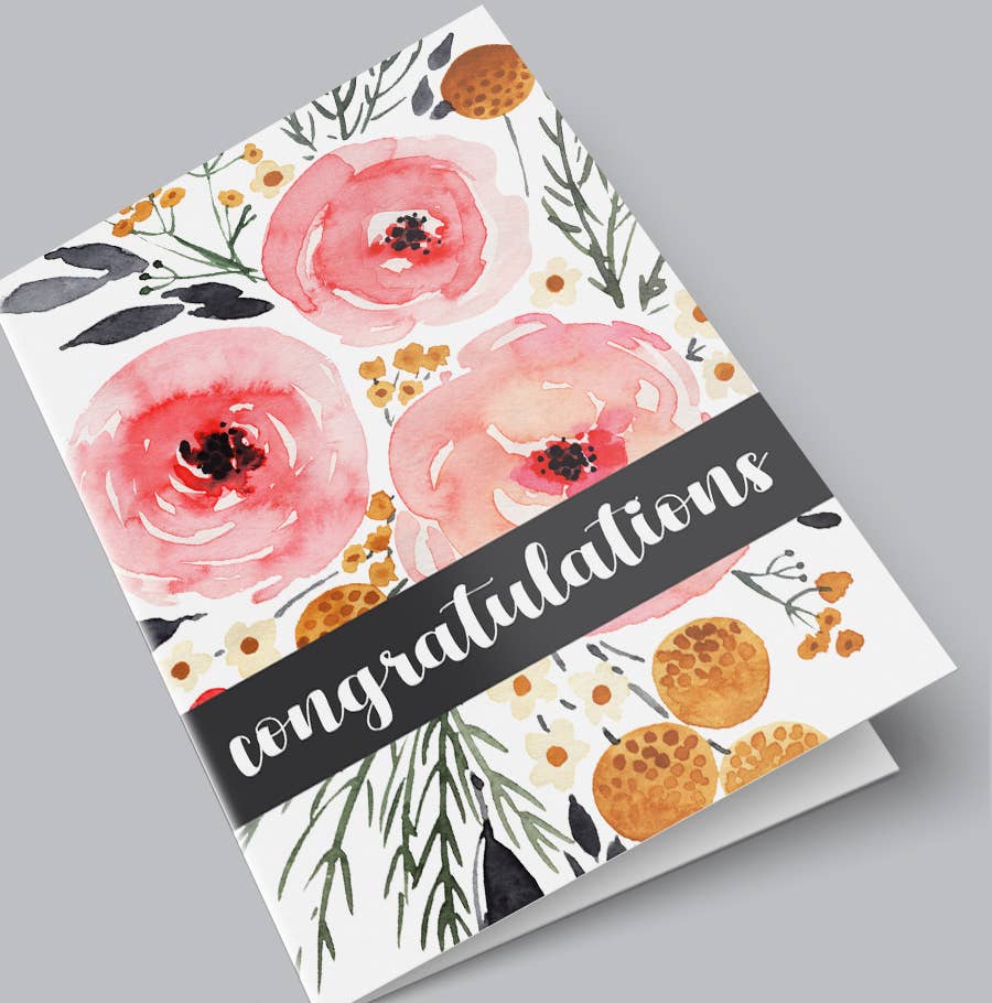 Congratulations Watercolor Flowers Boho greeting card by Quotable Life featuring vibrant watercolor floral design and handwritten style text.