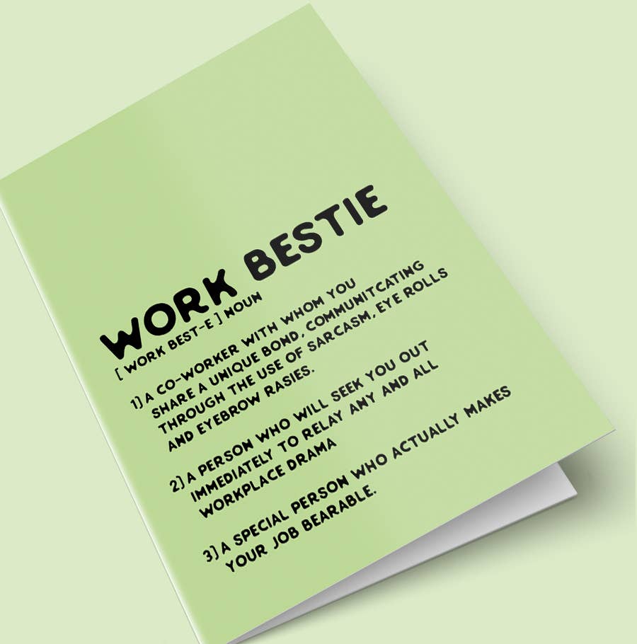 Work Bestie greeting card by Quotable Life featuring a colorful, cheerful design perfect for celebrating friendship at work.