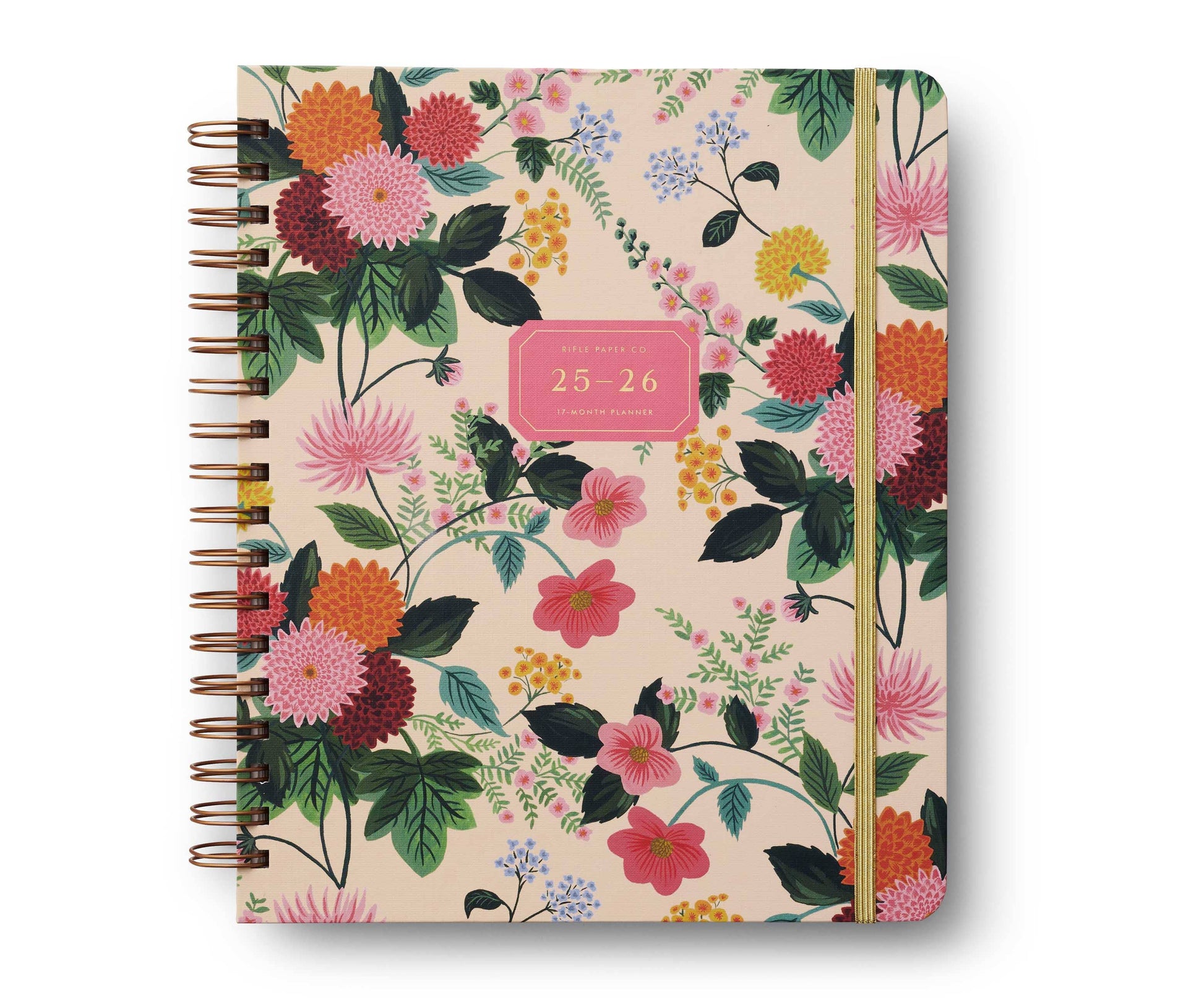 2026 Dahlia Rifle Paper Company 17-Month Academic hardcover spiral planner with floral cover design