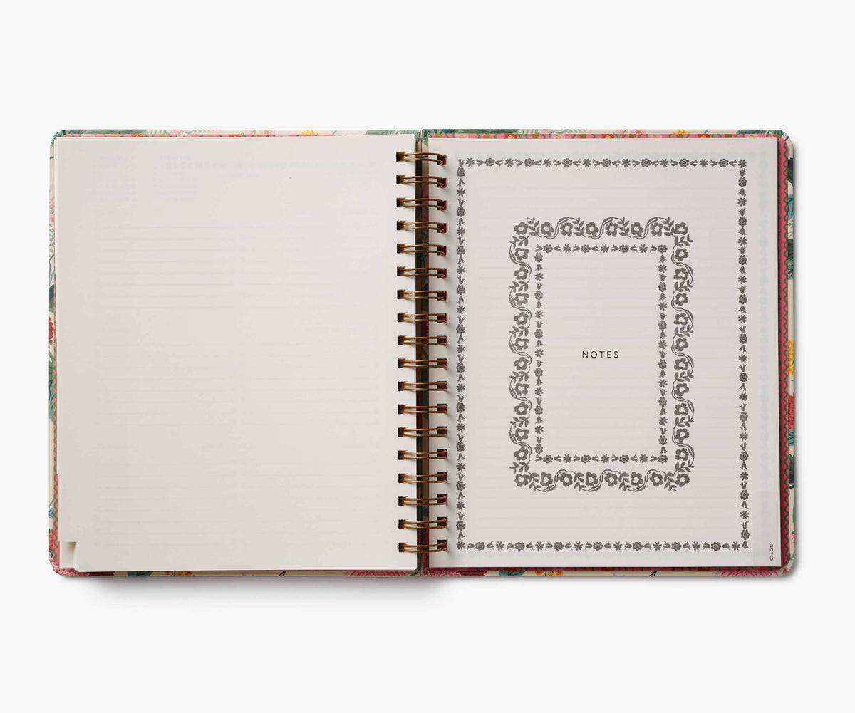 2026 Dahlia 17-Month Academic hardcover spiral planner by Rifle Paper Company with floral design and durable binding.