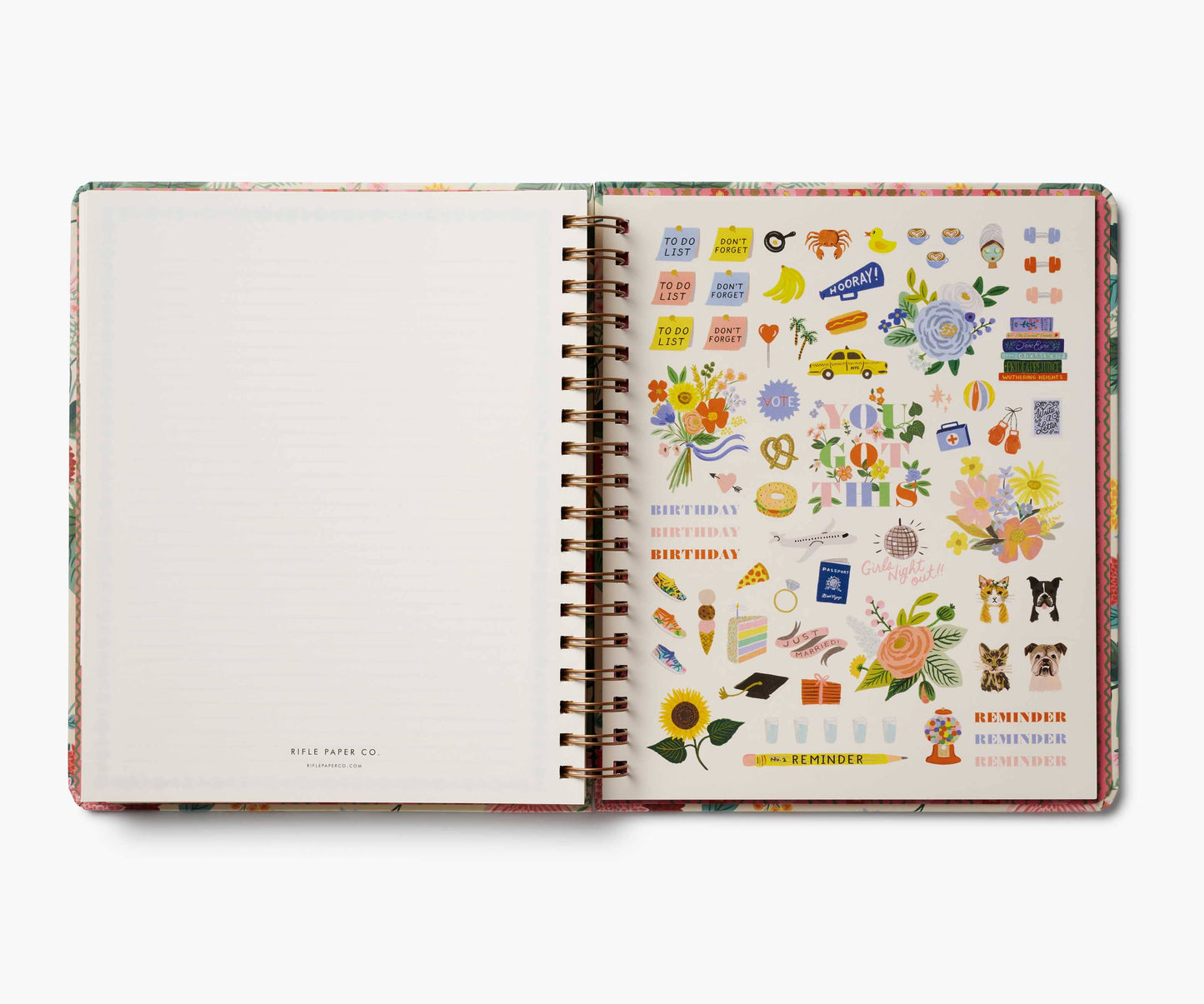 2026 Dahlia 17-Month Academic hardcover spiral planner by Rifle Paper Company with floral cover design on white background