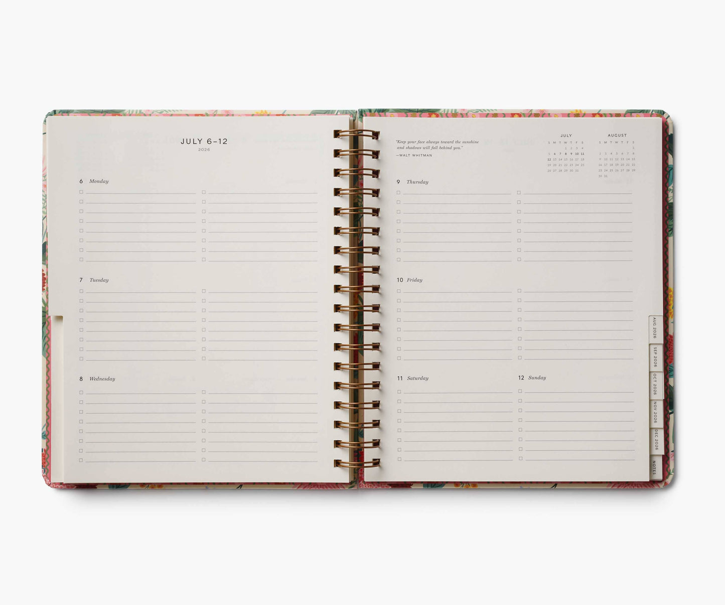 2026 Dahlia 17-Month Academic hardcover spiral planner by Rifle Paper Company with floral cover design and spiral binding.