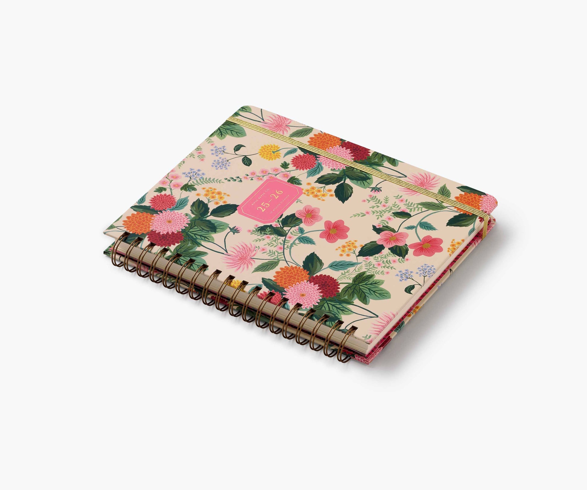 2026 Dahlia 17-Month Academic hardcover spiral planner by Rifle Paper Company with colorful floral cover design.
