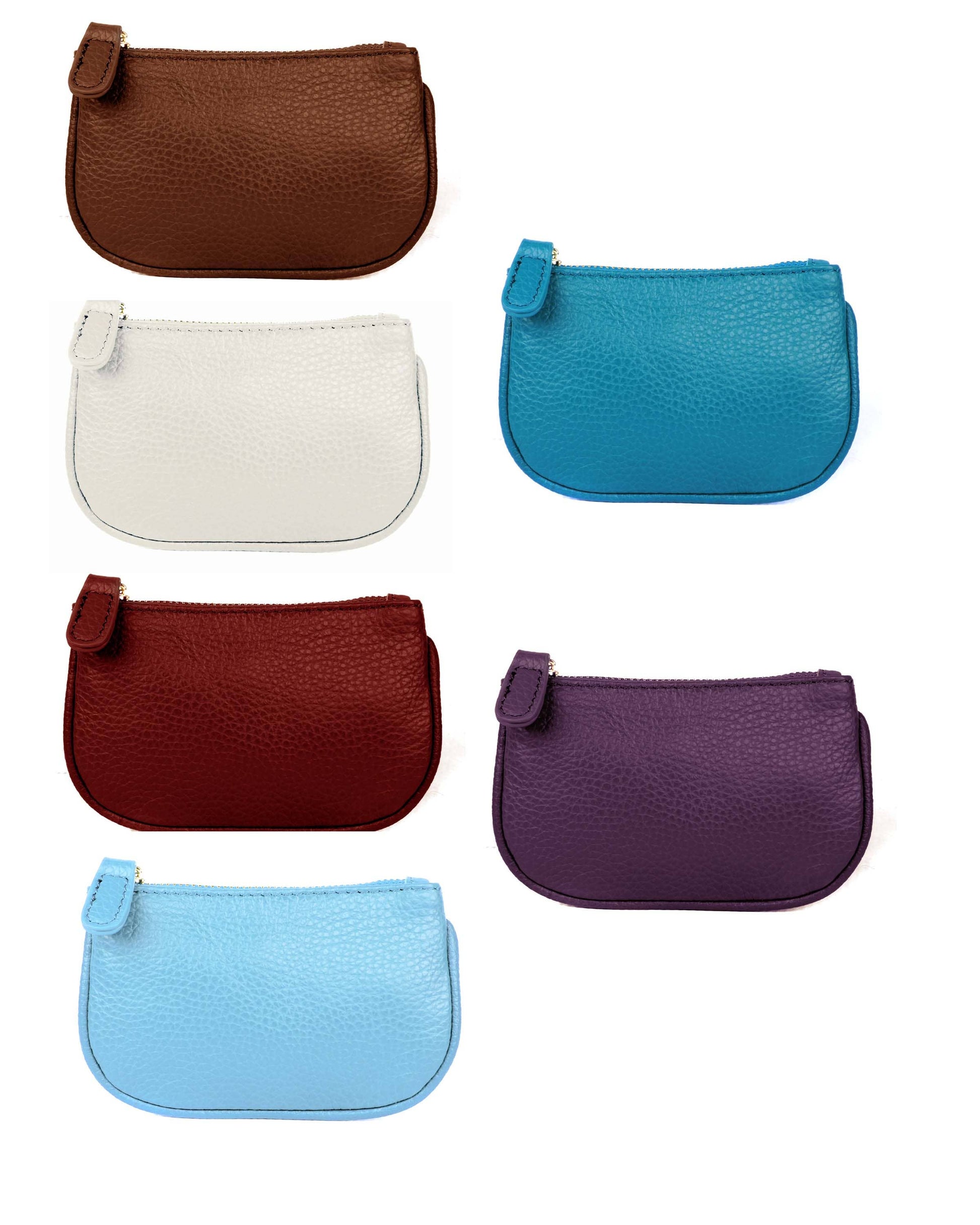 Roma Leathers cowhide leather coin purse with zipper closure, featuring a compact design and natural leather texture.