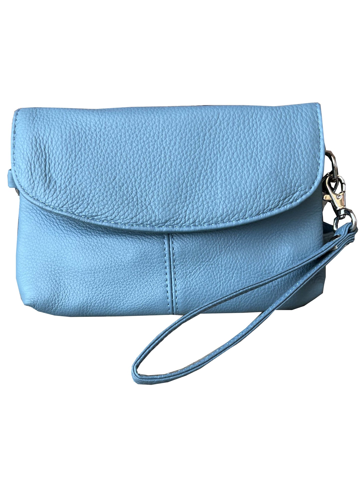 Roma Leathers cowhide leather crossbody clutch bag with sleek design, featuring a textured surface and adjustable strap.