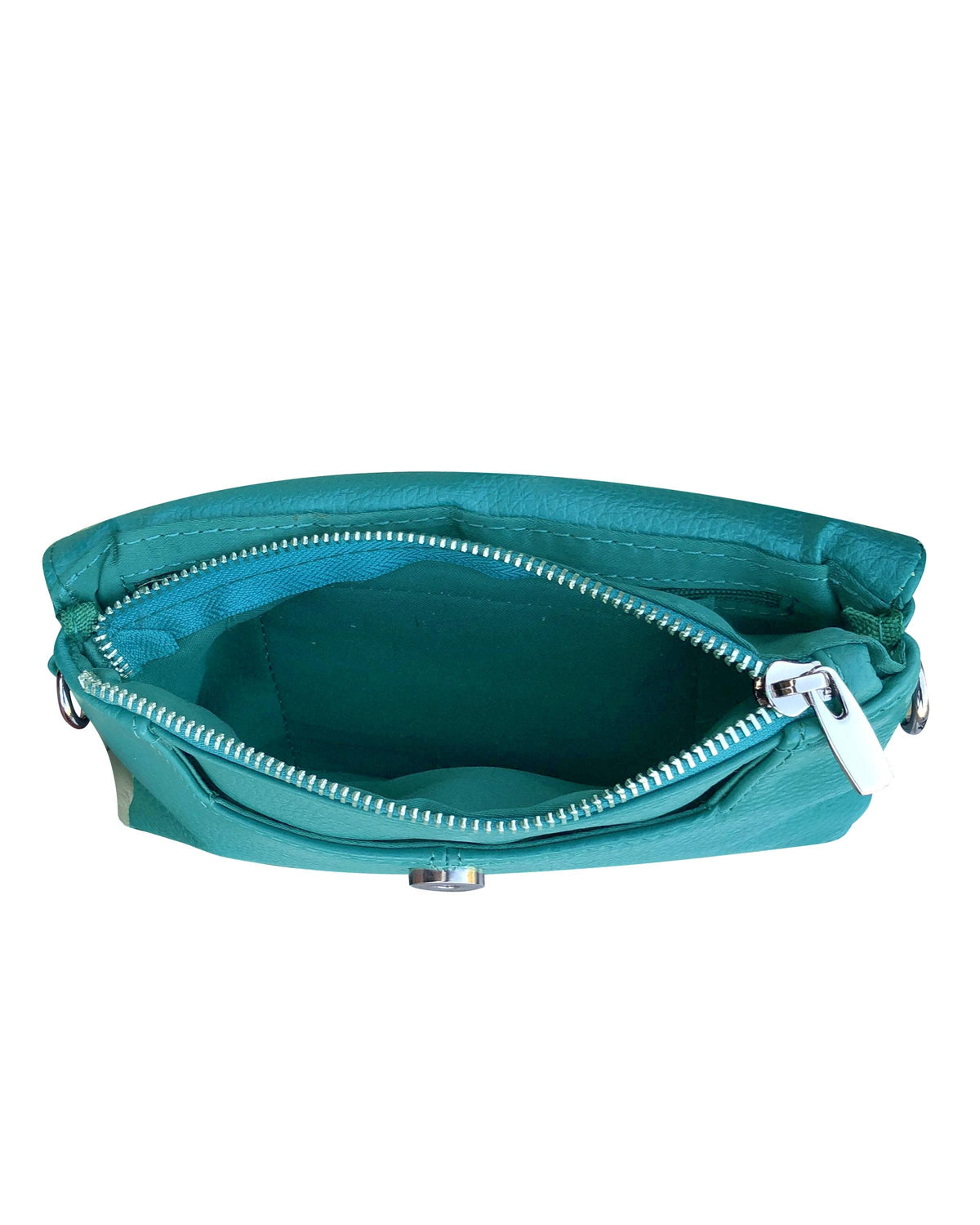 Roma Leathers cowhide leather crossbody clutch bag with sleek design and textured finish, featuring a fold-over flap and adjustable strap.