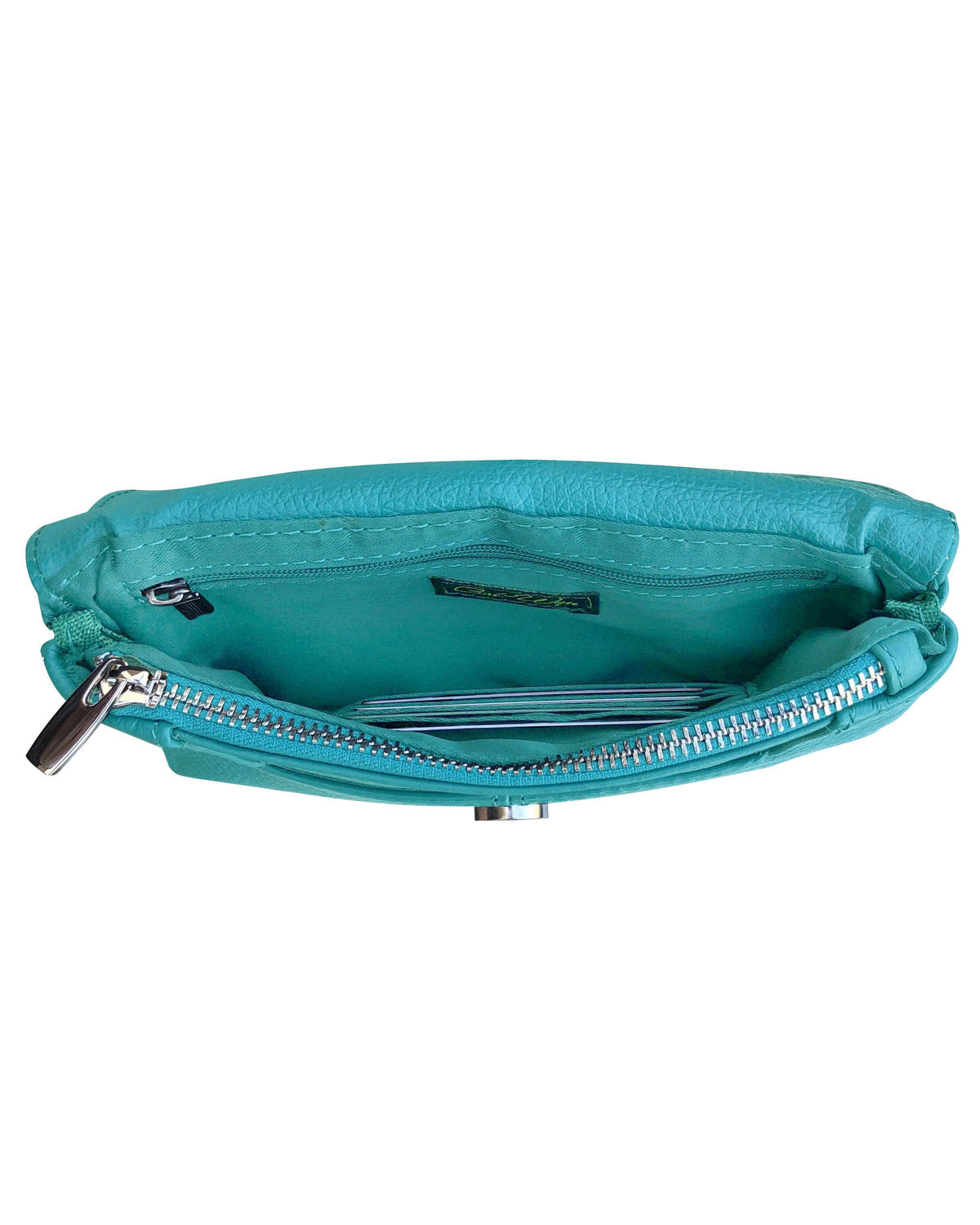 Roma Leathers cowhide leather crossbody clutch bag with sleek design and textured finish, ideal for stylish, hands-free carrying.