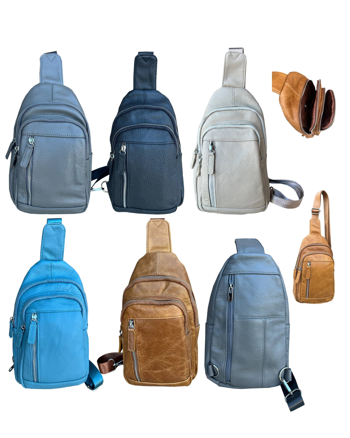 Roma Leathers cowhide leather sling bag with adjustable shoulder strap, featuring a stylish and durable design.