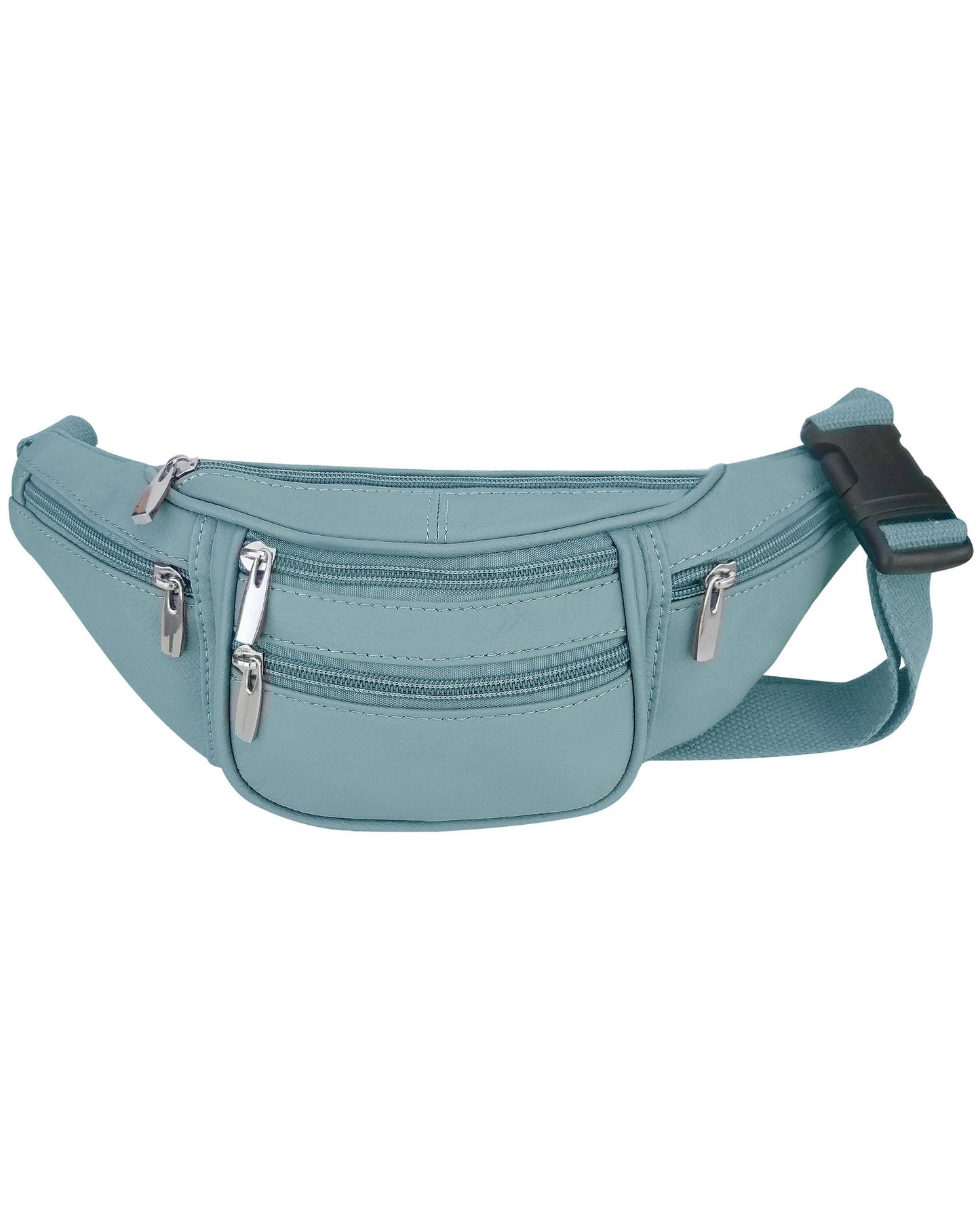 Roma Leathers mini fanny pack with adjustable strap, featuring a sleek leather design and compact size for everyday wear.
