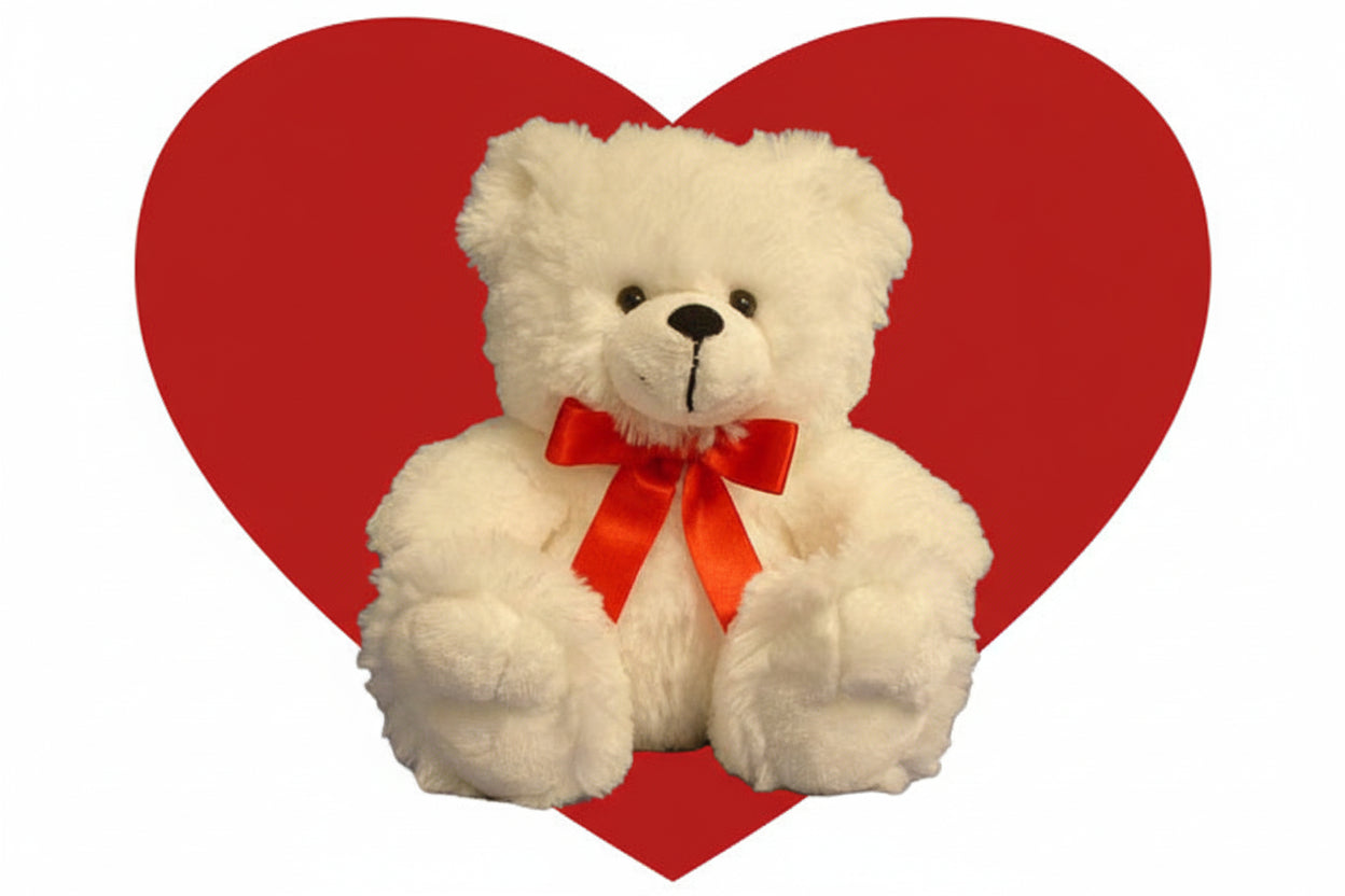 Soft 10-inch white bear plush toy by Roma Leathers, Inc., featuring a cuddly, fluffy design ideal for children and collectors.