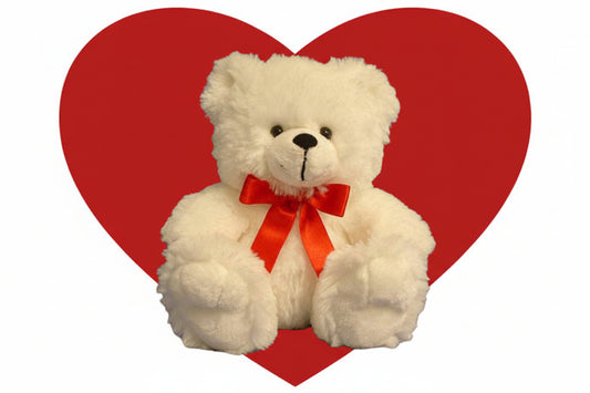 Soft 10-inch white bear plush toy by Roma Leathers, Inc., featuring a cuddly, fluffy design ideal for children and collectors.