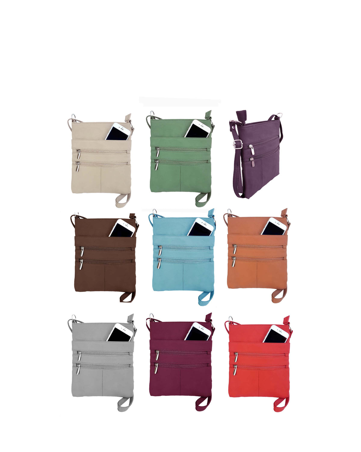 Roma Leathers cowhide leather crossbody shoulder bag with adjustable strap and classic design, shown in a natural leather finish.