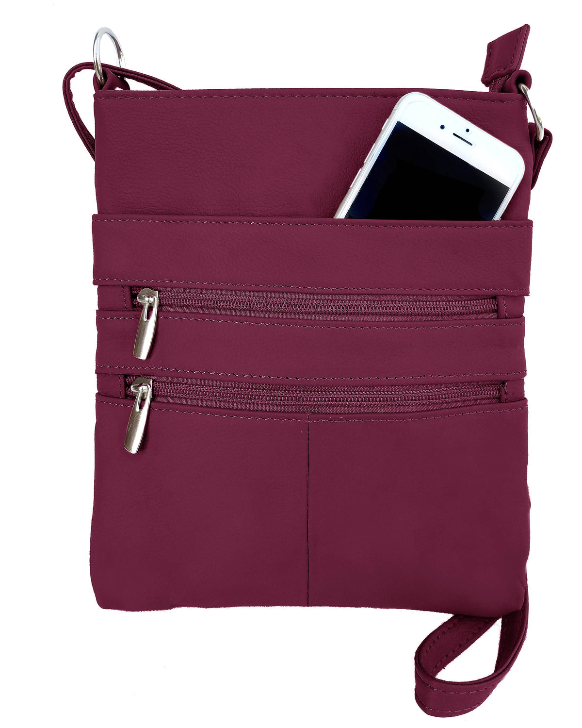 Roma Leathers cowhide leather crossbody shoulder bag with adjustable strap and rustic finish, showcasing stylish craftsmanship.