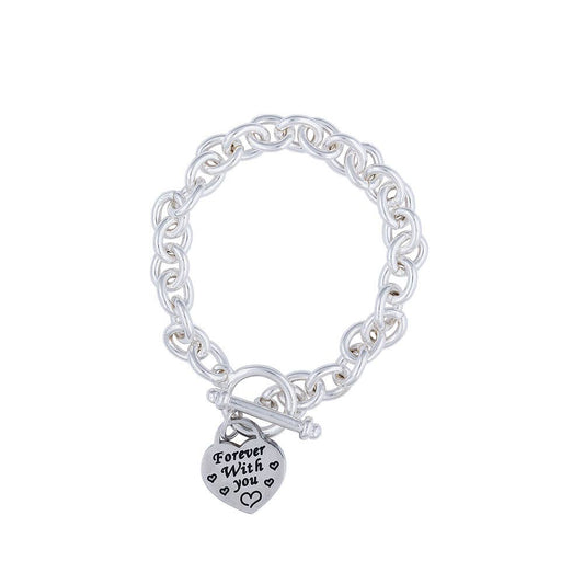 S & A Fashions Tiffany style heart tag bracelet with "Forever With You" inscription, featuring a delicate chain and heart charm.
