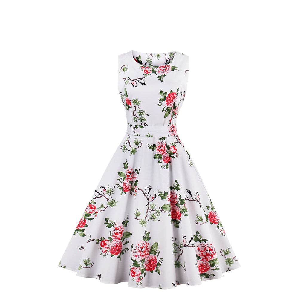 Floral sleeveless dress by SALINA TRADING INC featuring a vibrant pattern and flowing fabric, perfect for warm-weather wear.