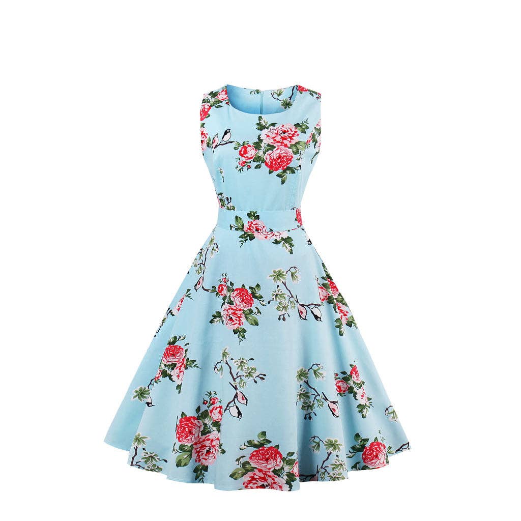 Floral sleeveless dress by SALINA TRADING INC featuring a colorful pattern and flowing fabric.