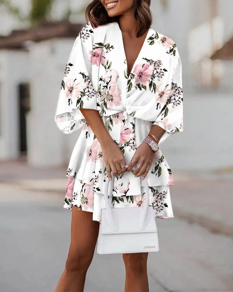 Boho V-neck dolman sleeve dress by SALINA TRADING INC, featuring a relaxed fit with flowing fabric and stylish design.