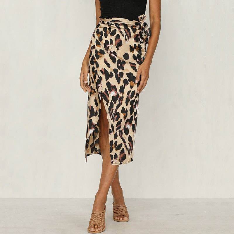 Leopard print skirt from SALINA TRADING INC featuring a stylish animal pattern and lightweight fabric.