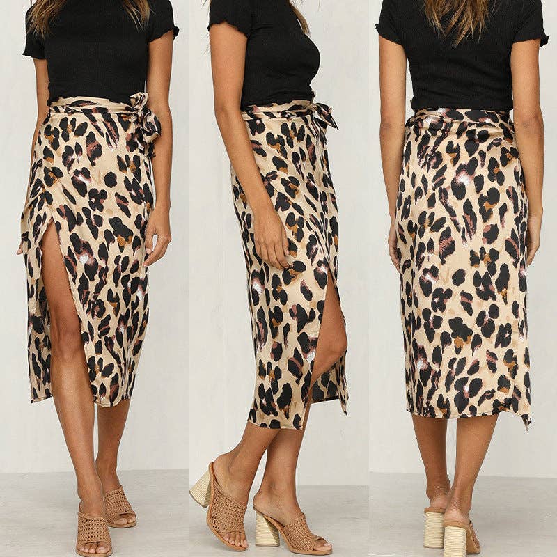 Leopard print skirt from SALINA TRADING INC featuring a stylish, flowing design with bold animal print pattern.