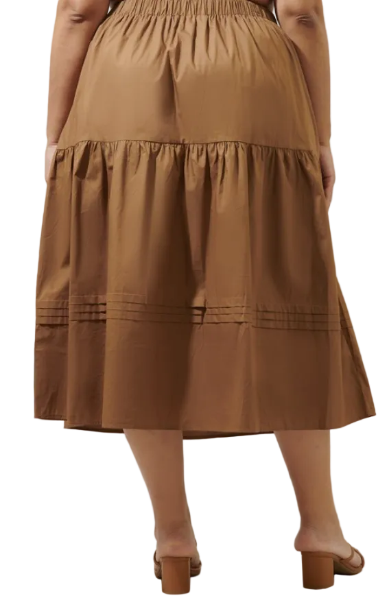 Sugarl!ps Flores pleated midi skirt in brown, featuring a flowing, pleated design for a stylish, elegant look.
