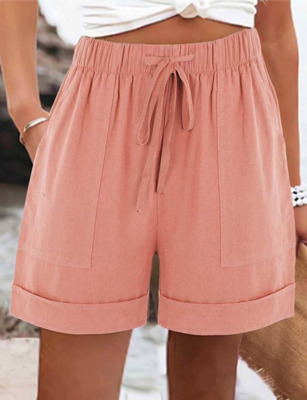 Light cotton linen shorts by Sweetkama with a relaxed fit, shown in a natural beige color, perfect for casual summer wear.