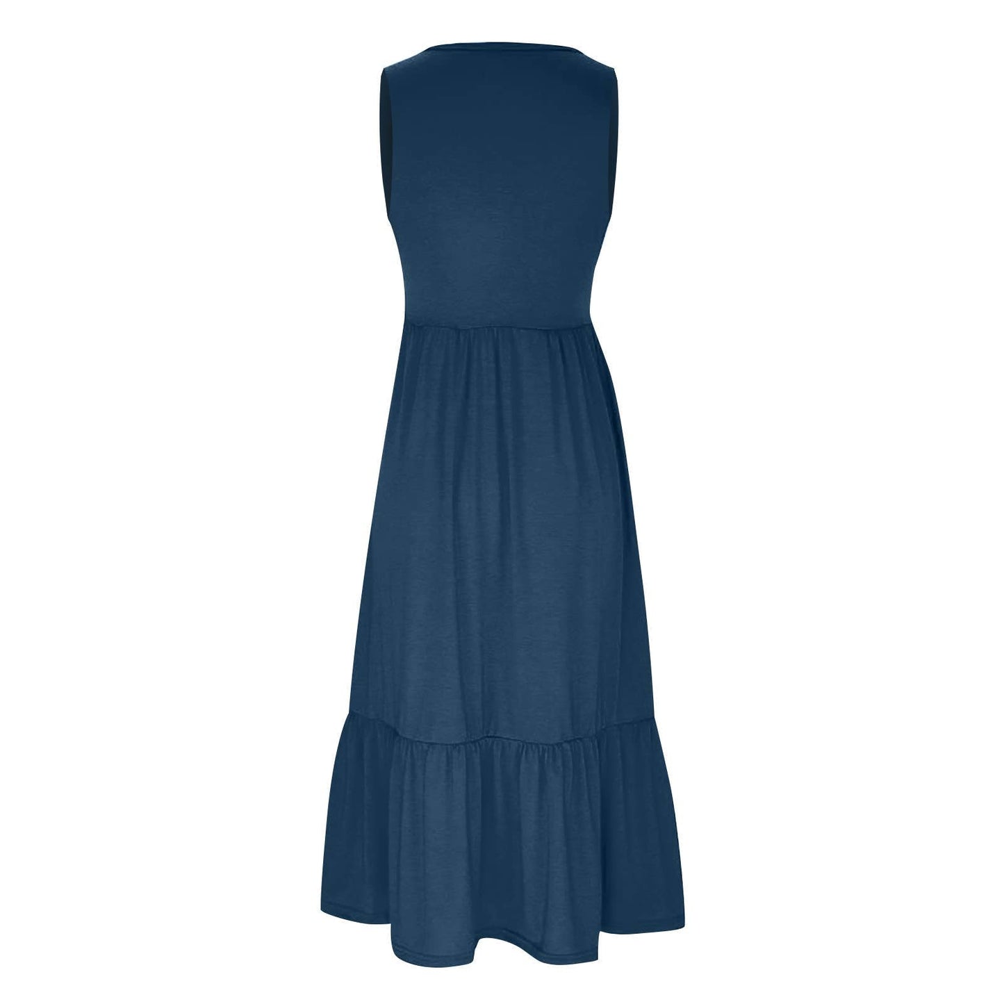 Sweetkama ladies sleeveless midi dress with pockets, simple design, and a flattering fit, perfect for casual and summer wear.