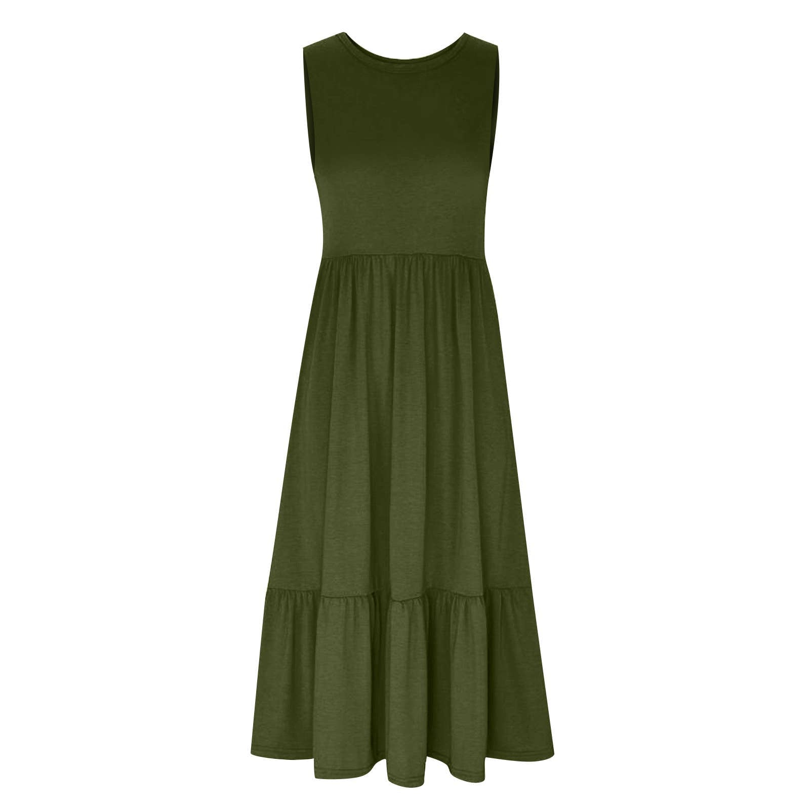 Sweetkama ladies sleeveless midi dress with pockets, simple design, perfect for casual or summer wear.