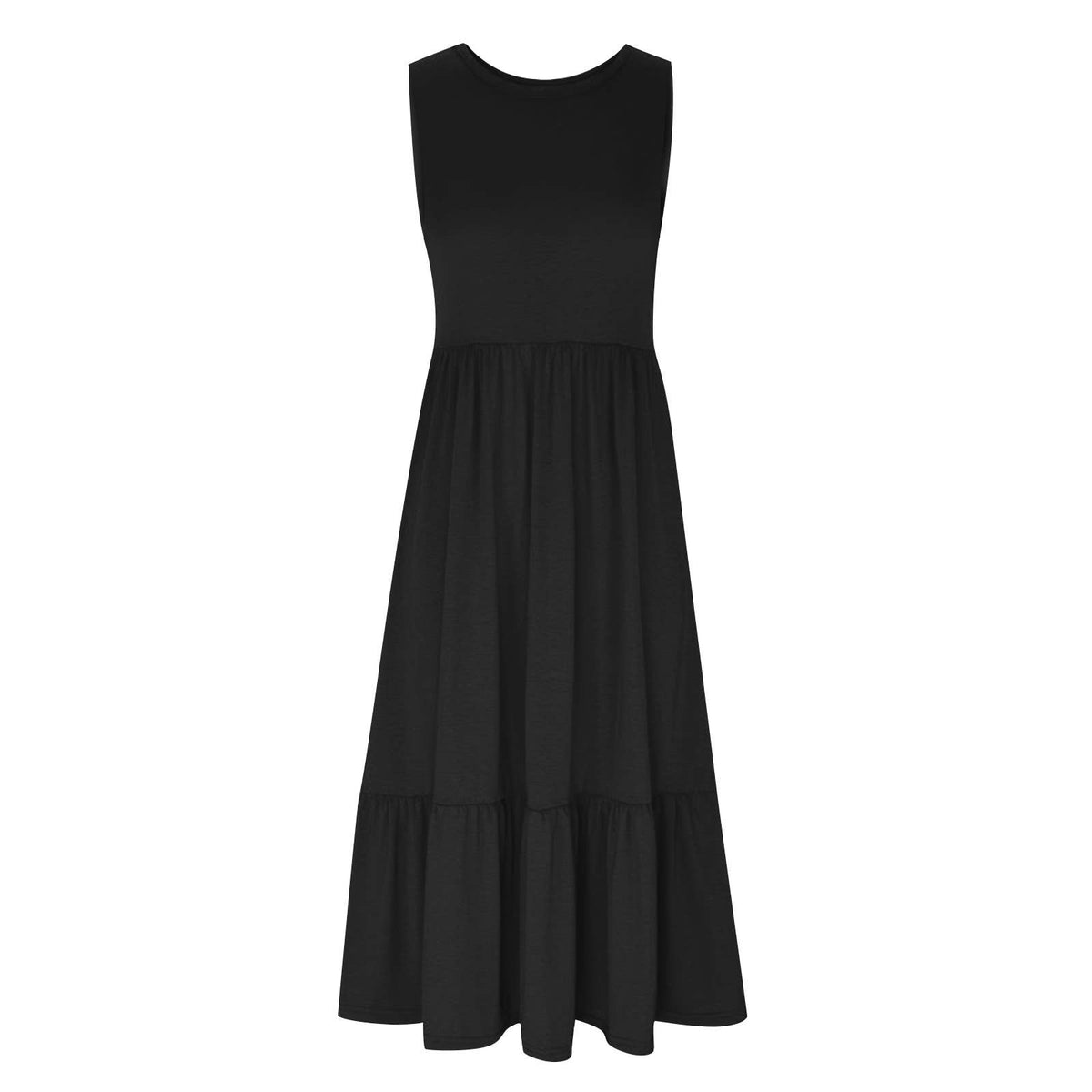 Sweetkama ladies sleeveless midi dress with pockets, simple design and comfortable fit, shown in a natural pose