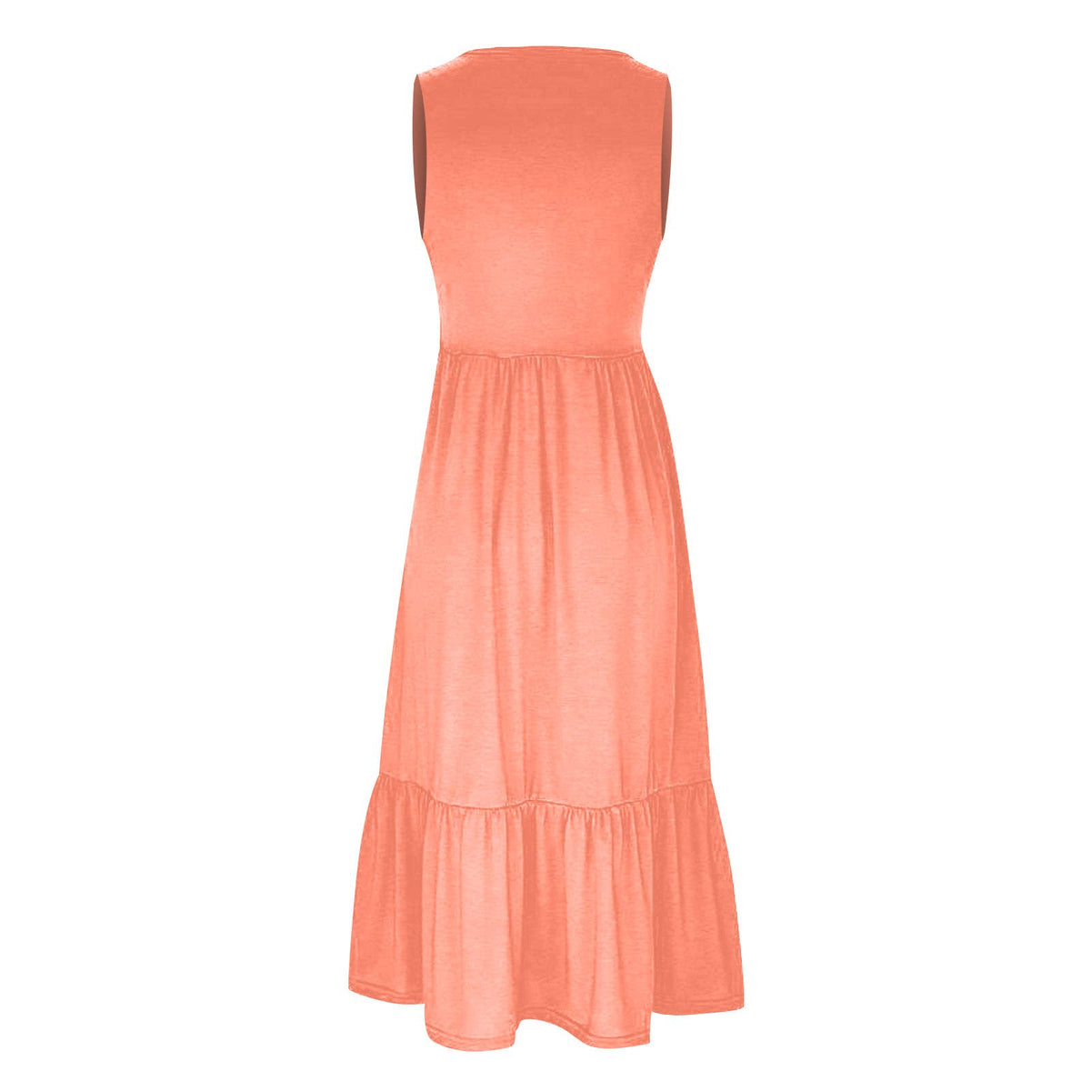Ladies sleeveless midi dress with pockets by Sweetkama, simple and elegant design in a solid color, shown on a model.