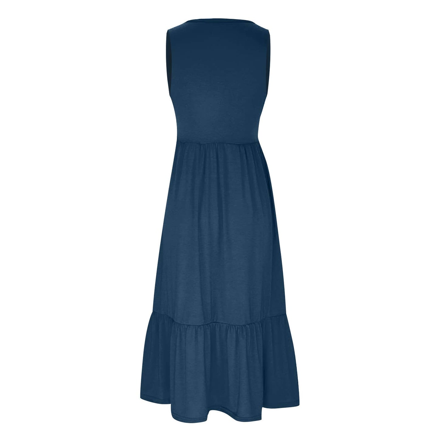 Sweetkama ladies sleeveless midi dress with pockets, simple design, lightweight fabric, and a relaxed, casual silhouette.