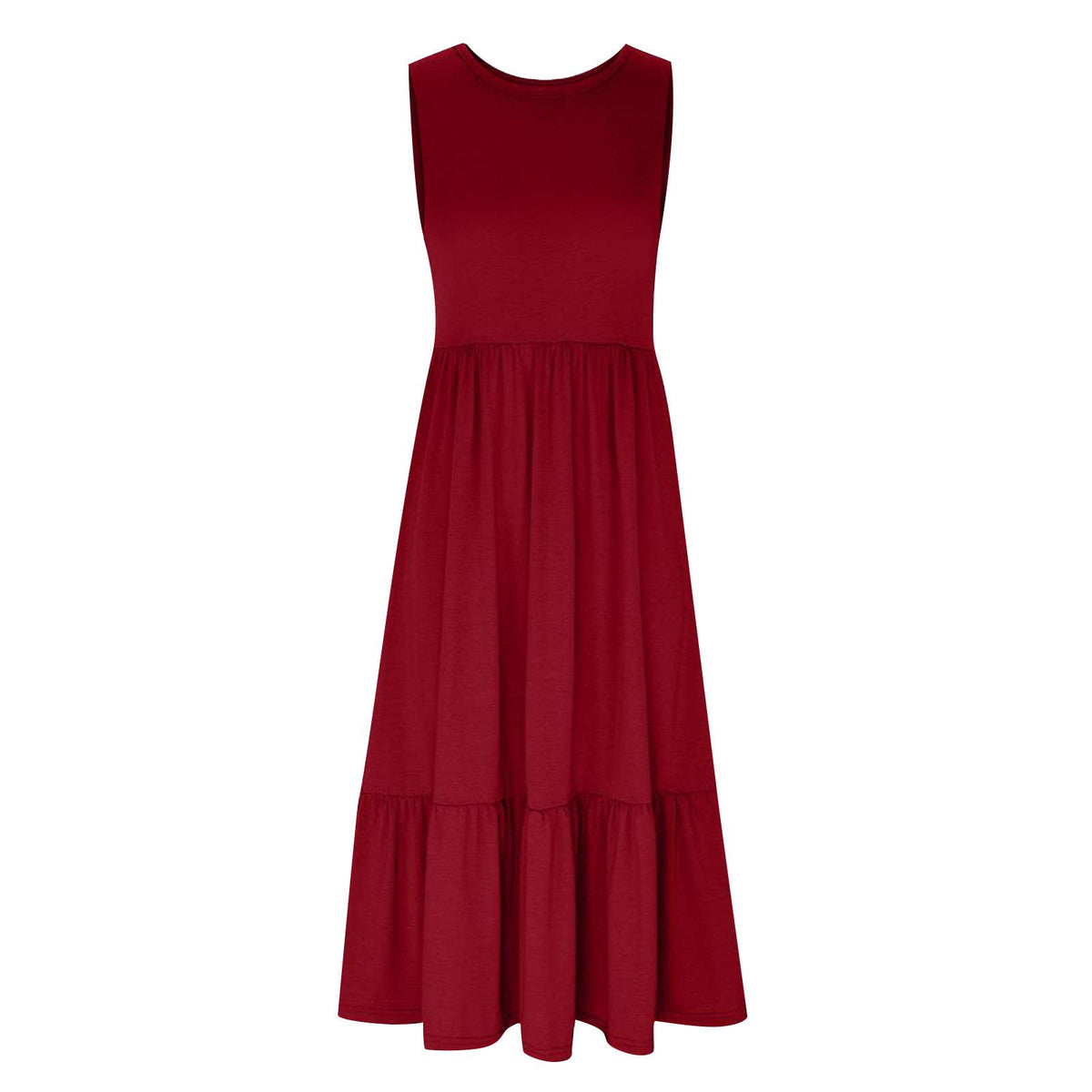 Sweetkama ladies sleeveless midi dress with pockets, simple design, lightweight fabric, and a classic silhouette.