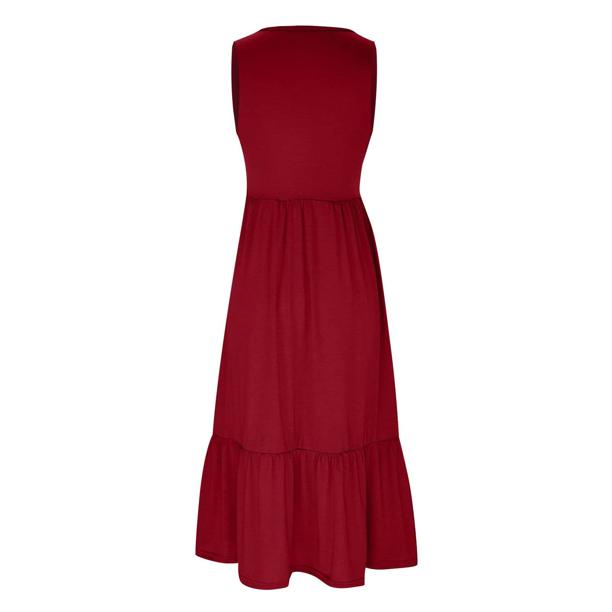 Ladies sleeveless midi dress with pockets in simple design, by Sweetkama, shown in a neutral fabric and classic fit.
