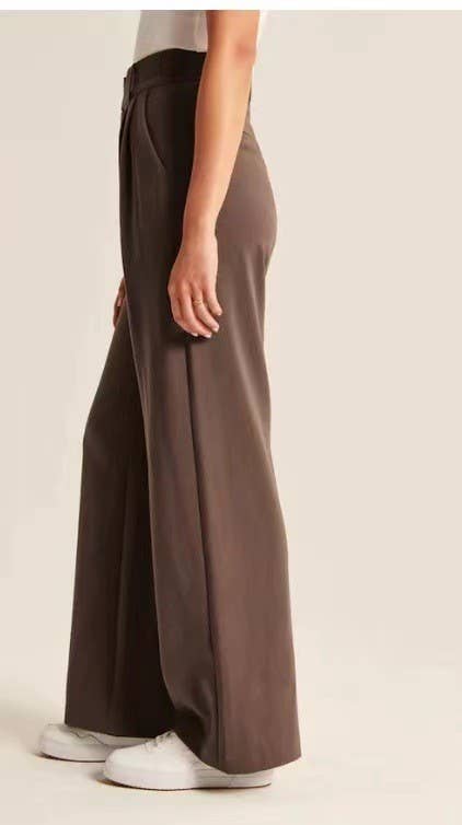 Sweetkama ladies solid color high waist straight leg pants, showing the sleek, tailored fit in a neutral tone.