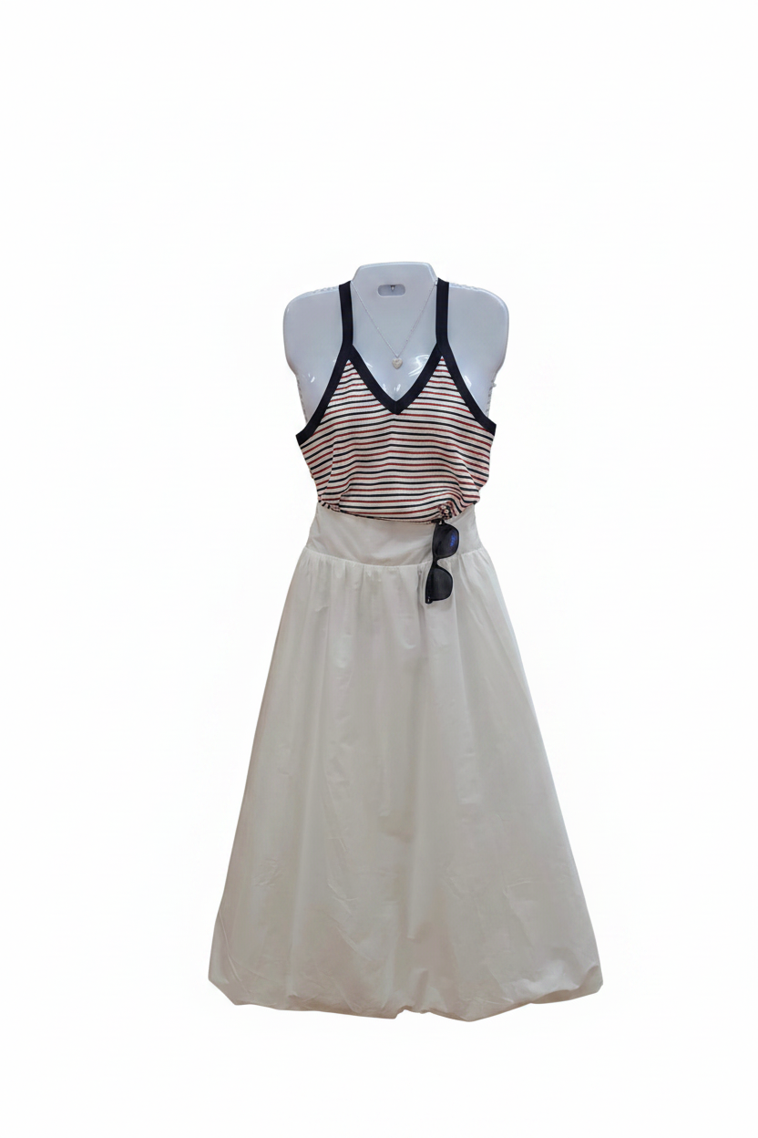 Sweetkama ladies solid color wide waistband skirt, showcasing a stylish, high-waisted design with smooth fabric and a flattering fit.
