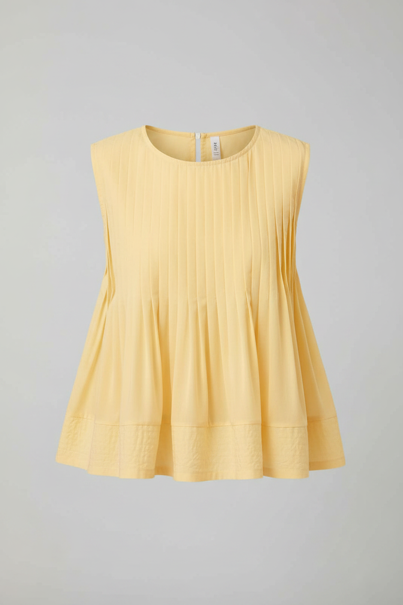 Sweetkama ladies solid color pleated sleeveless tank top with a fitted design and stylish pleats on the front.