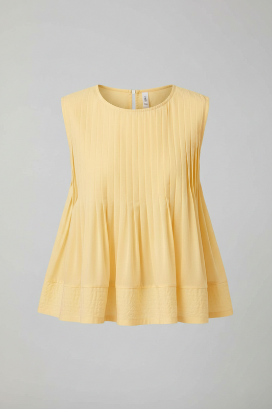 Sweetkama ladies solid color pleated sleeveless tank top with a fitted design and stylish pleats on the front.